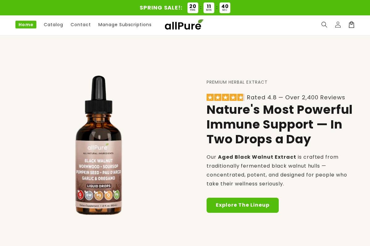 store.itryallpure.com homepage screenshot