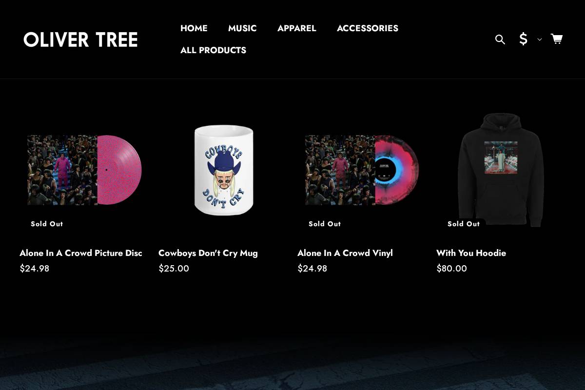 store.olivertreemusic.com homepage screenshot
