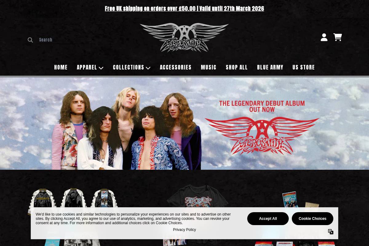 storeuk.aerosmith.com homepage screenshot