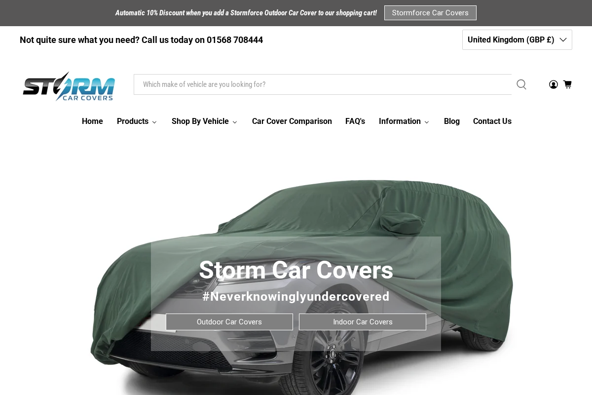 Storm Car Covers homepage screenshot