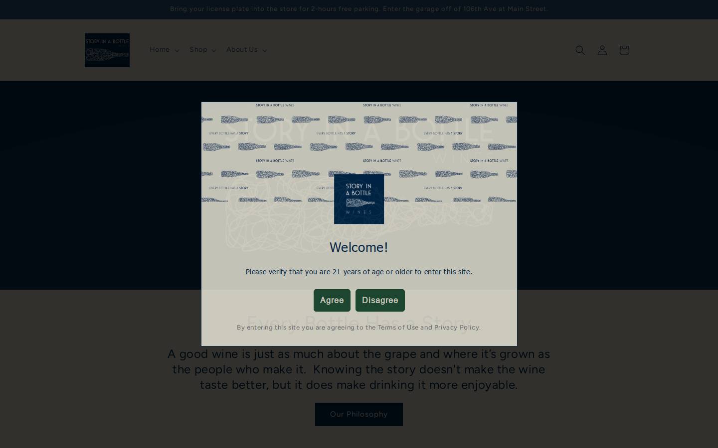 storyinabottlewines.com homepage screenshot