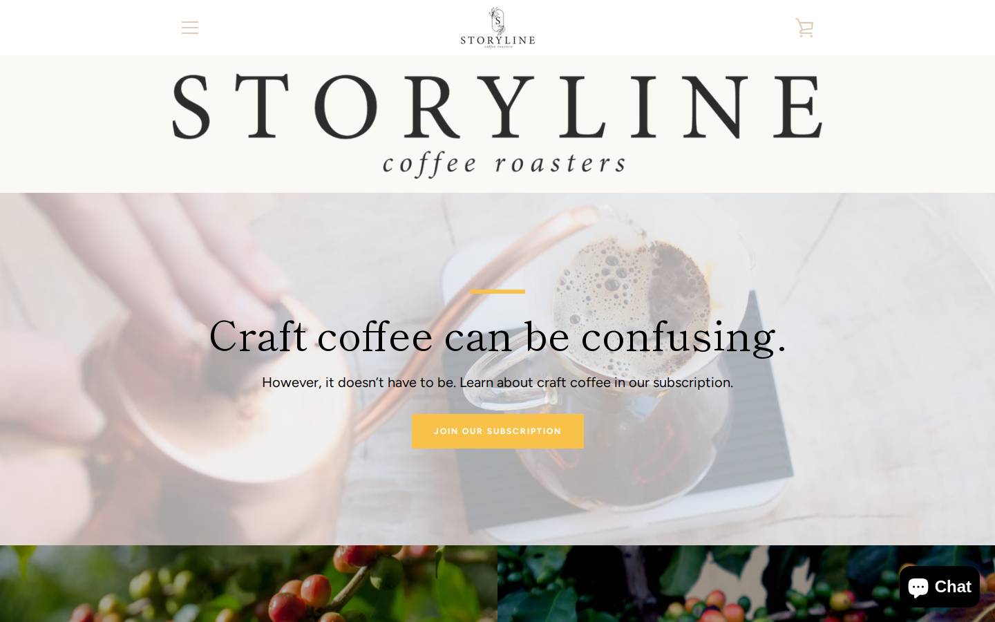 storylinecoffeeroasters.com homepage screenshot