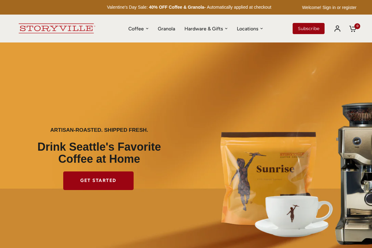 Storyville Coffee homepage screenshot