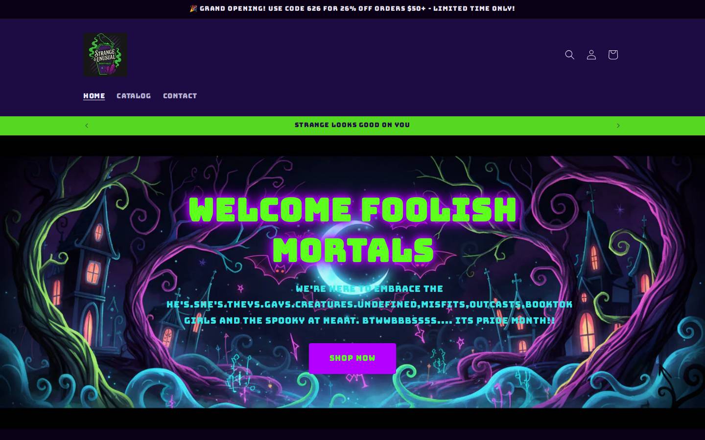 strangebootique.fun homepage screenshot