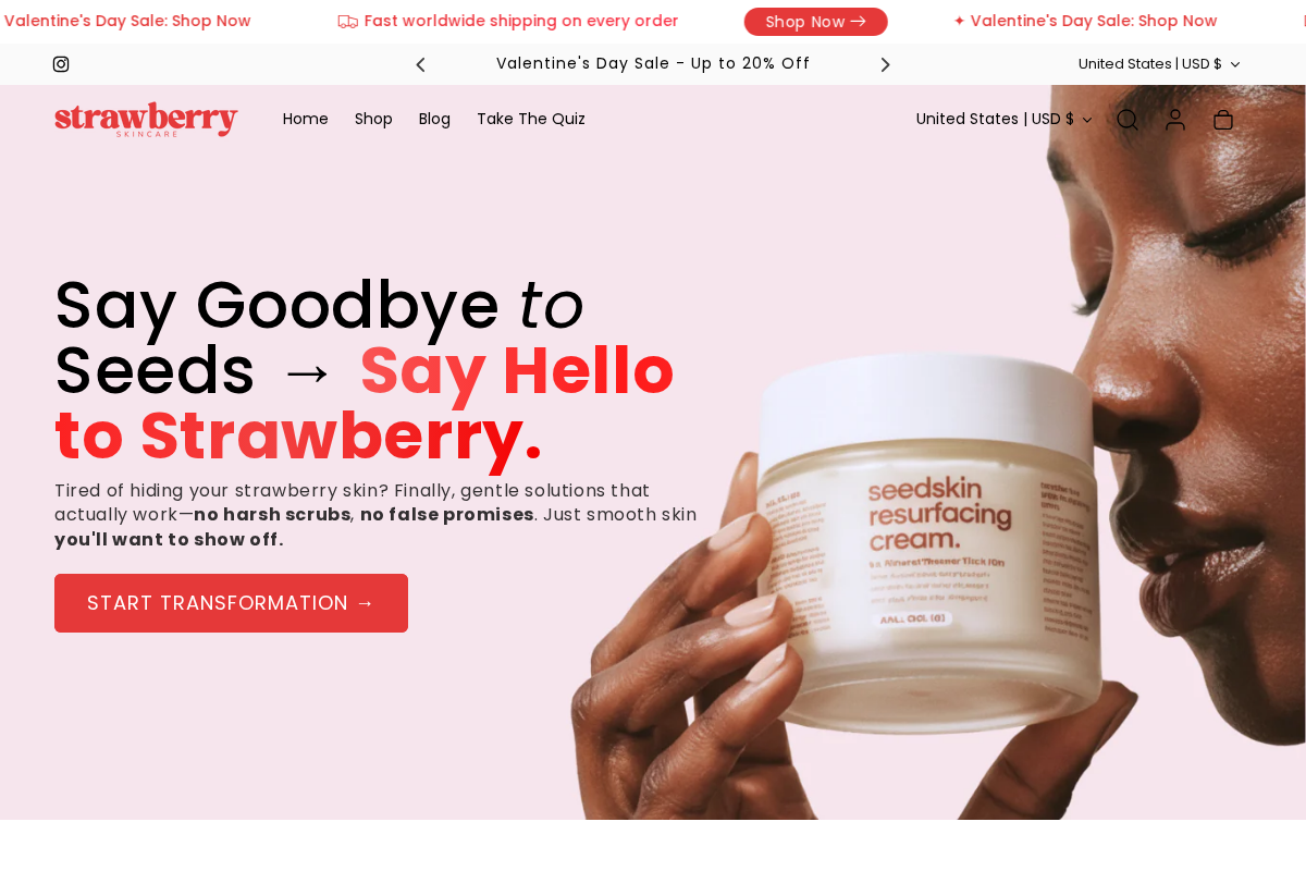 Strawberry Skincare homepage screenshot