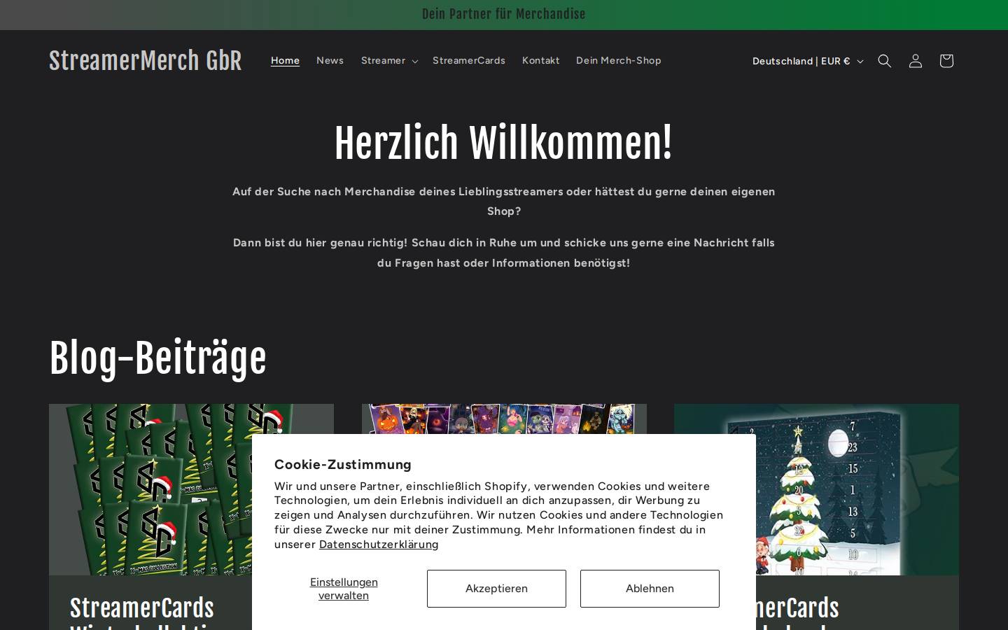 Streamermerch homepage screenshot