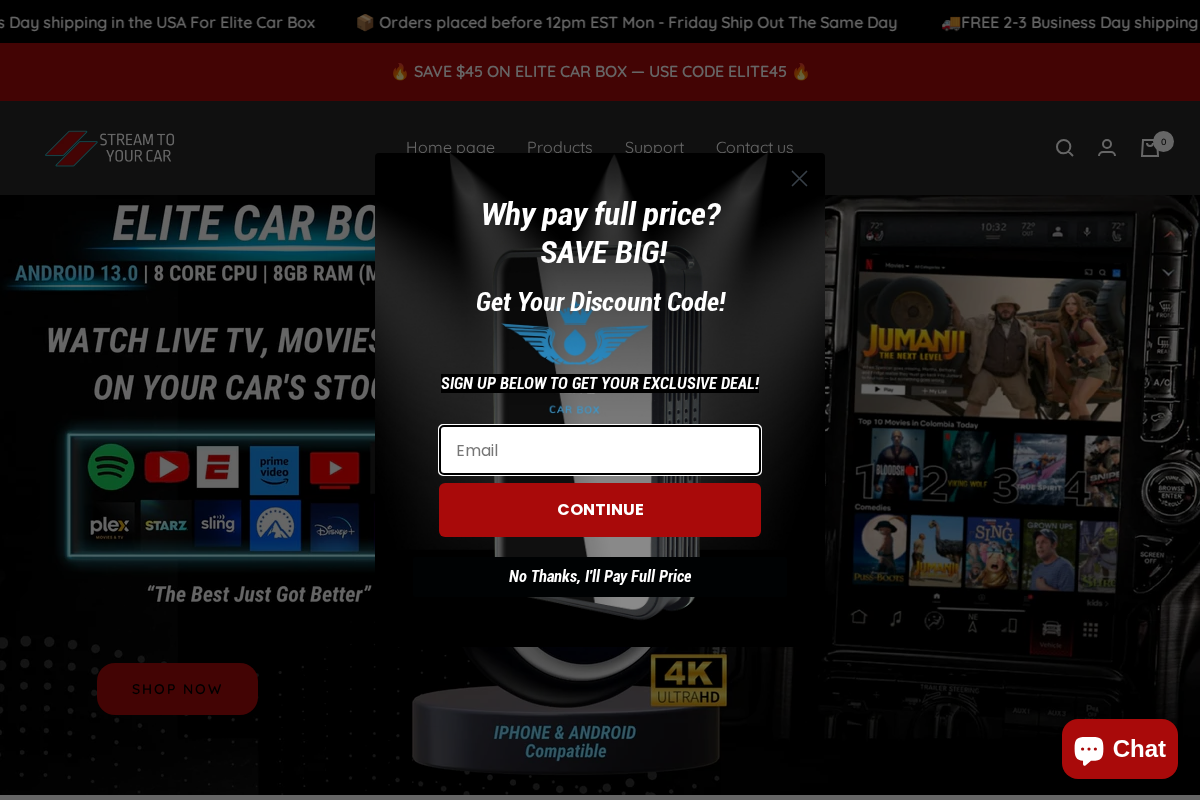 Stream To Your Car homepage screenshot