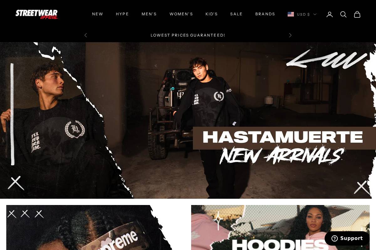 StreetwearOfficial homepage screenshot