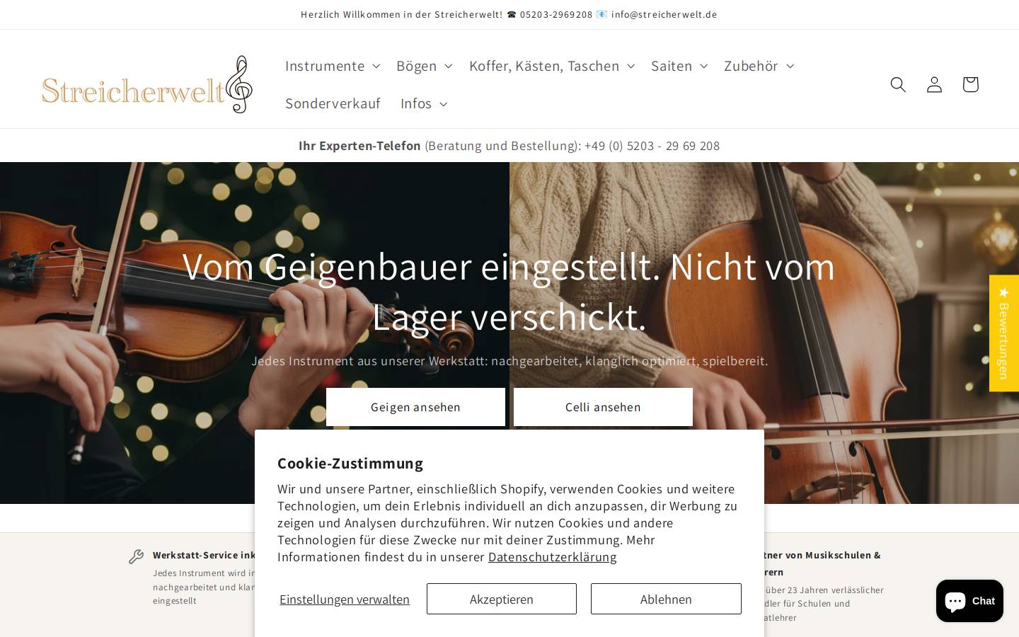 streicherwelt.de homepage screenshot
