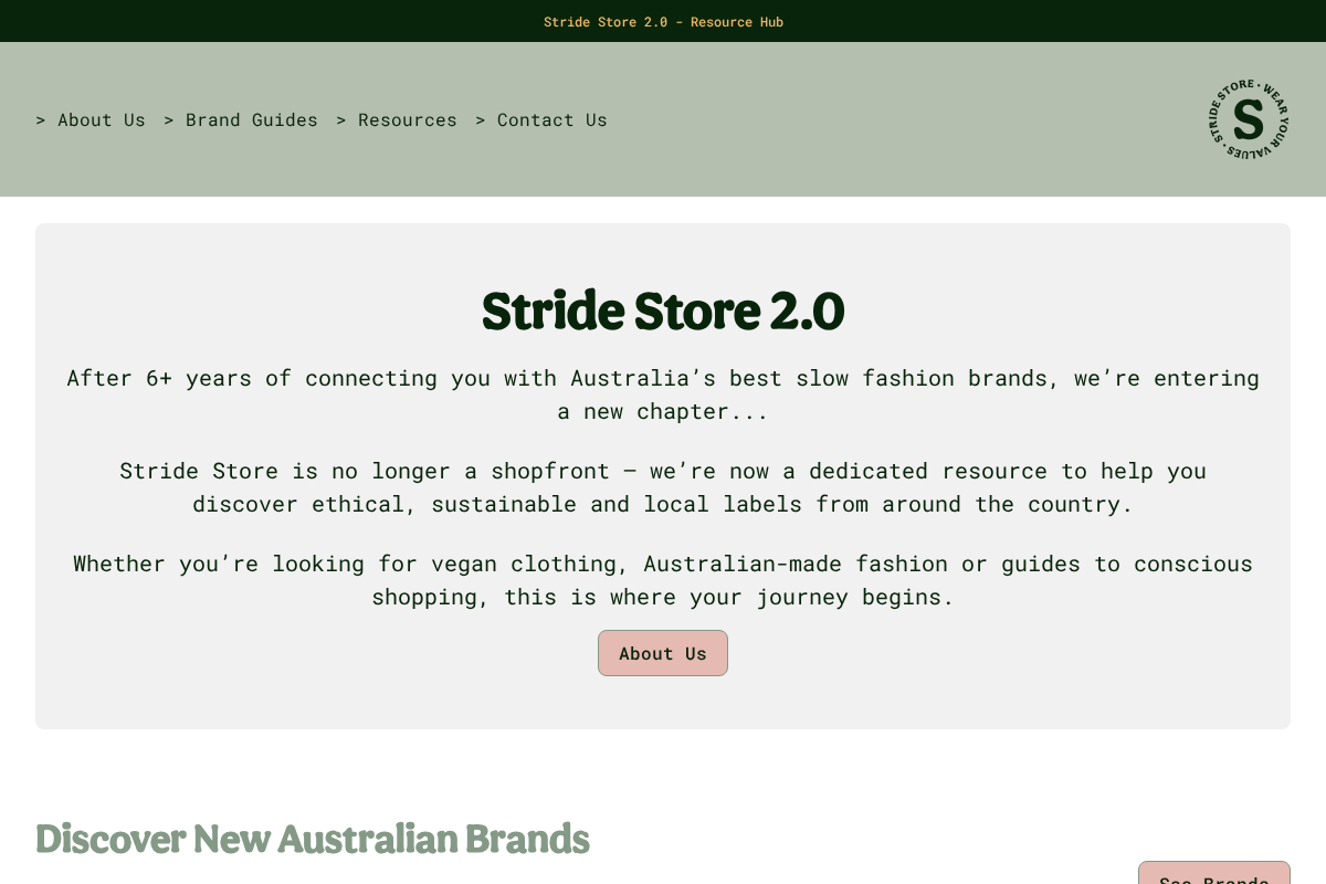 Stride Store homepage screenshot