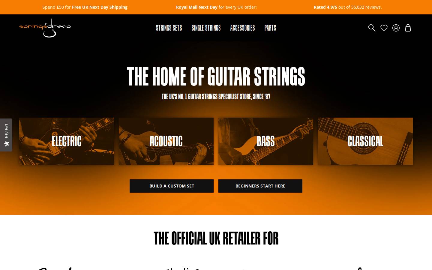 Strings Direct homepage screenshot