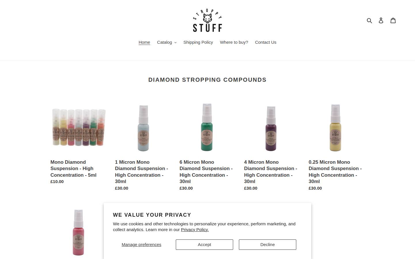 stroppystuff.com homepage screenshot
