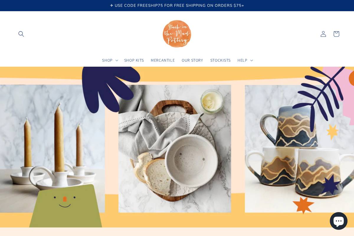 stuckinthemudpottery.com homepage screenshot