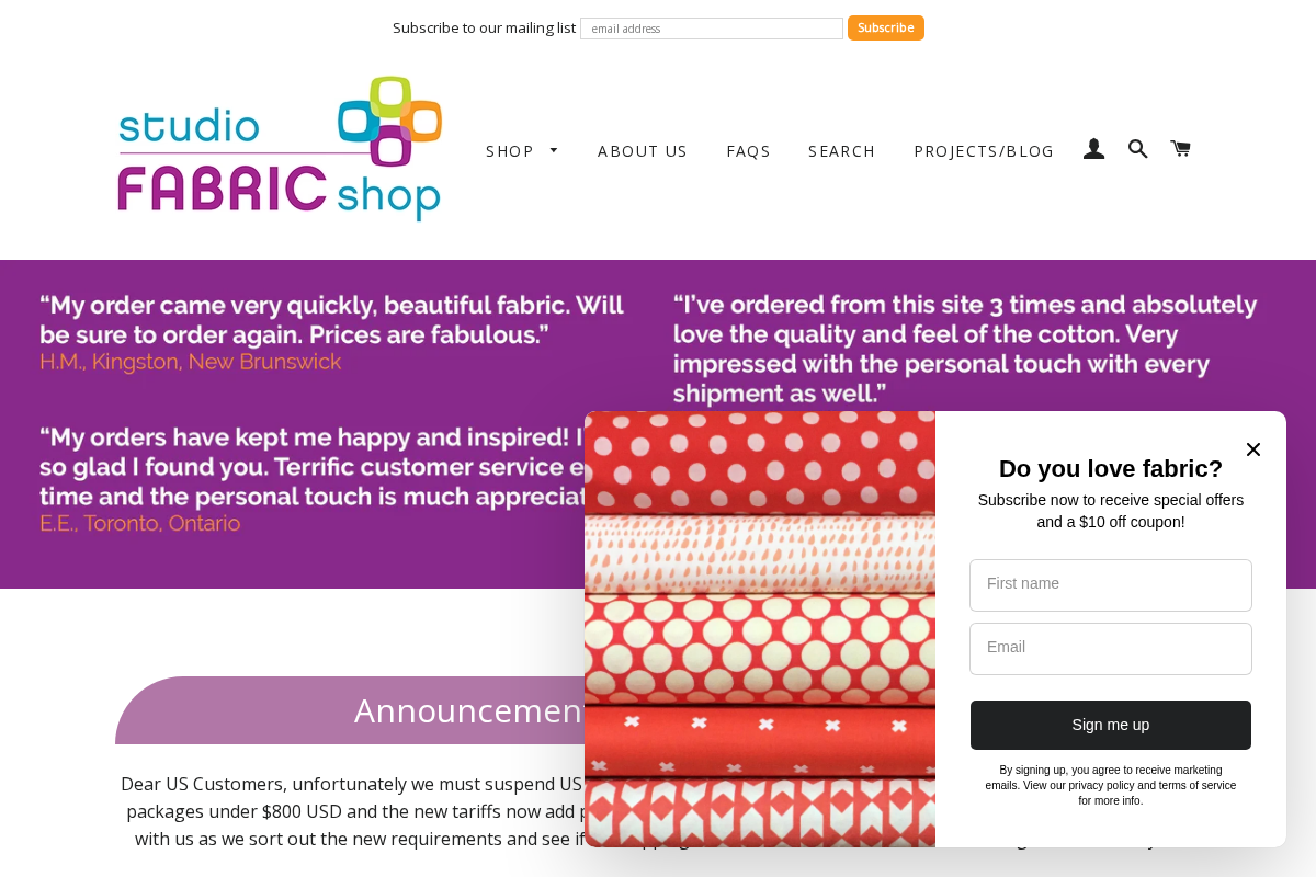 studiofabricshop.com homepage screenshot