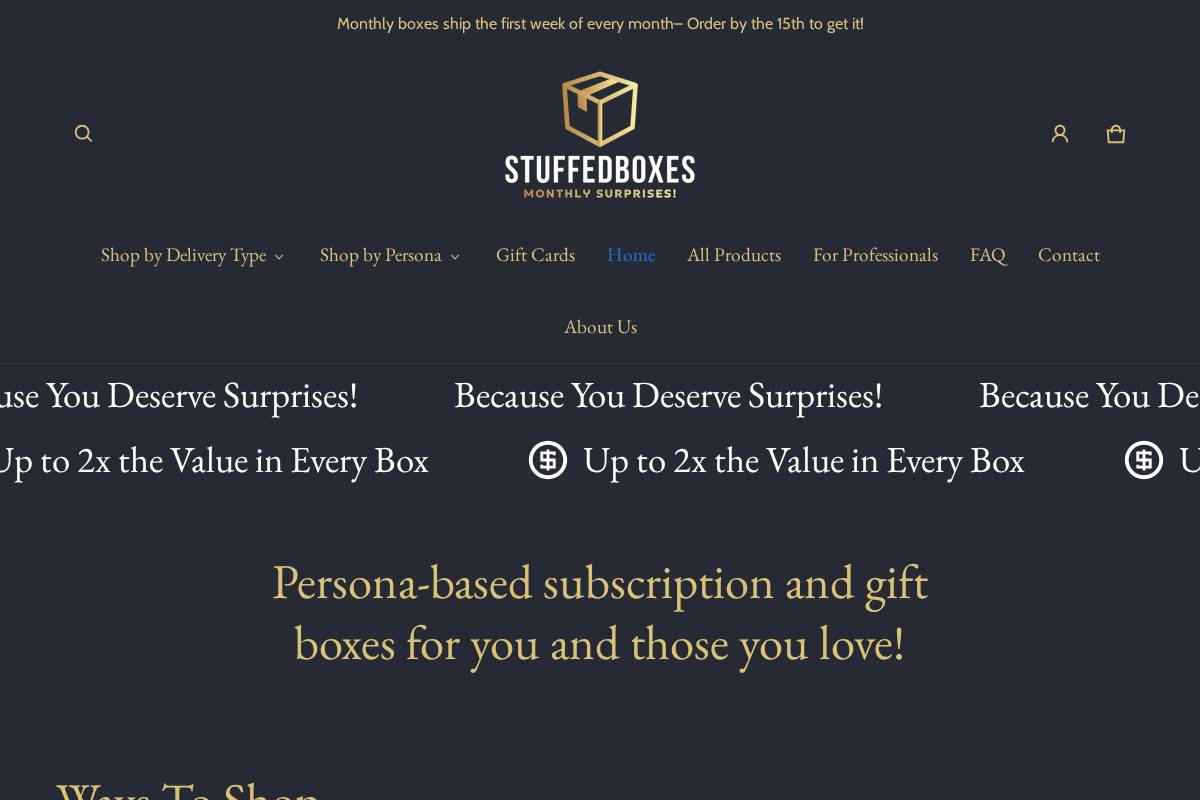 stuffedboxes.com homepage screenshot