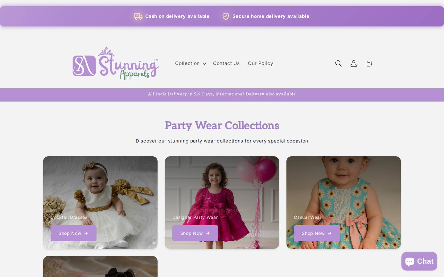 stunningapparels.com homepage screenshot