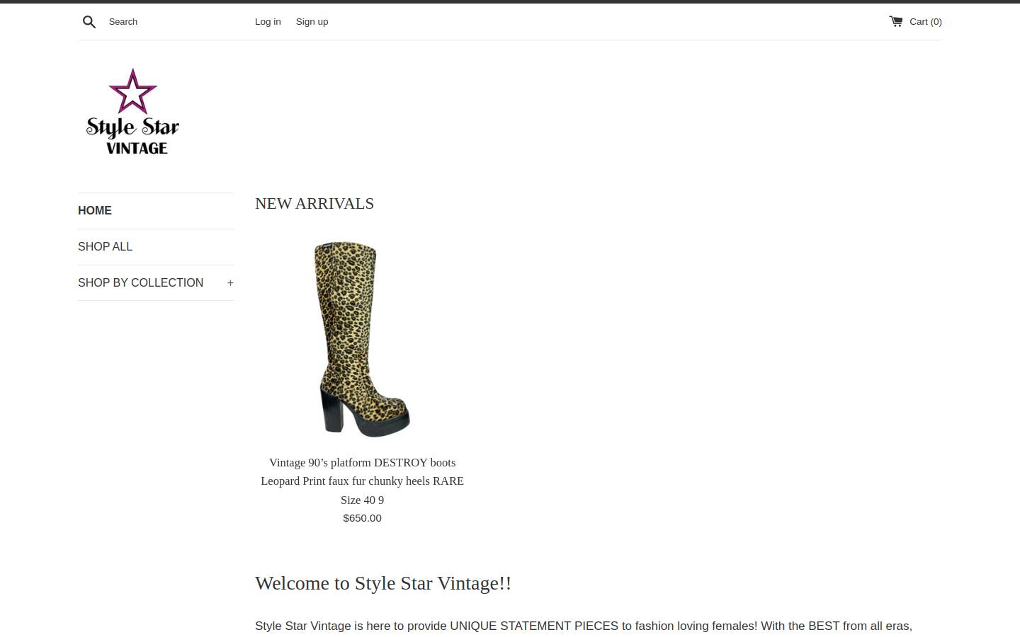 stylestarvintage.com homepage screenshot