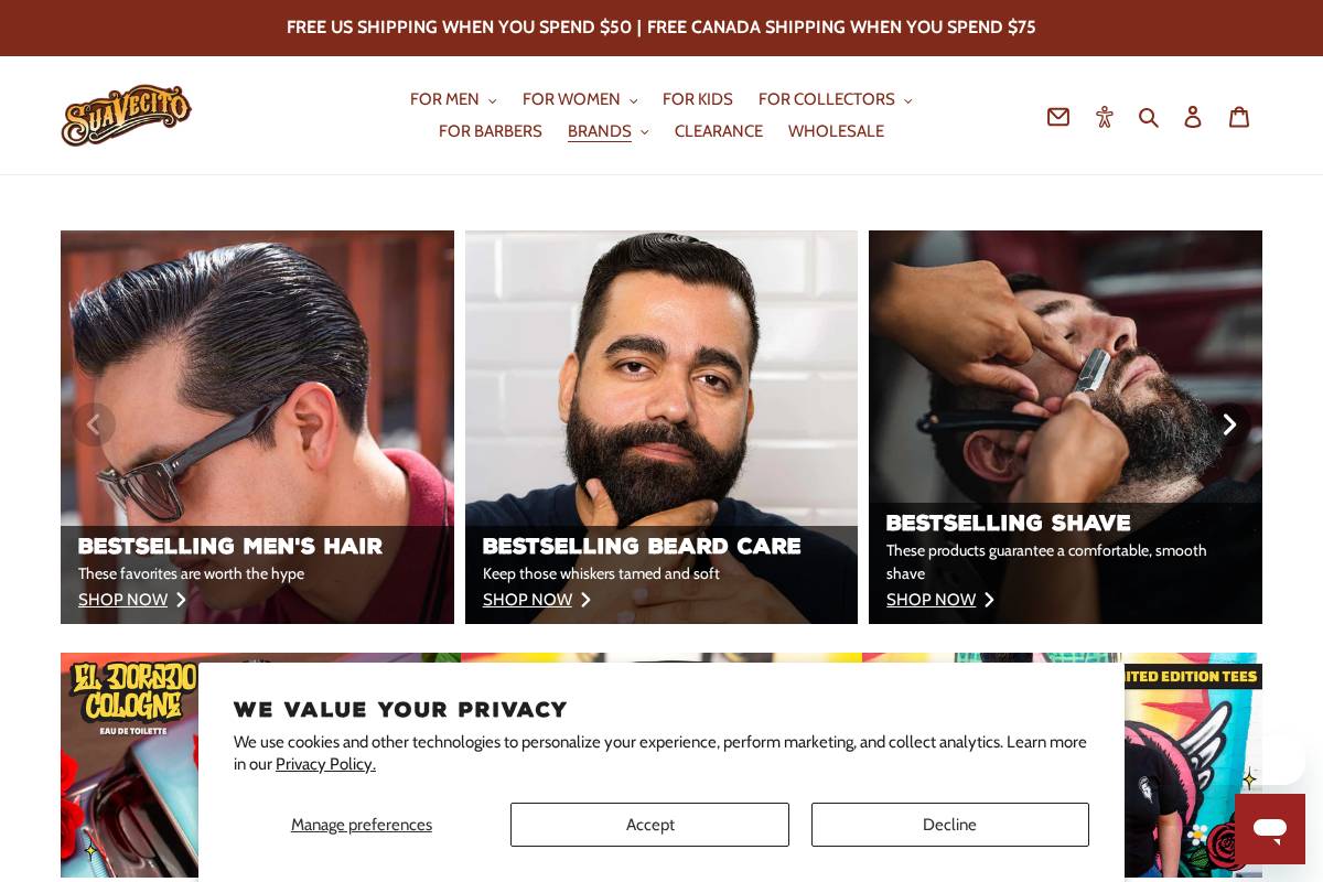Suavecito homepage screenshot