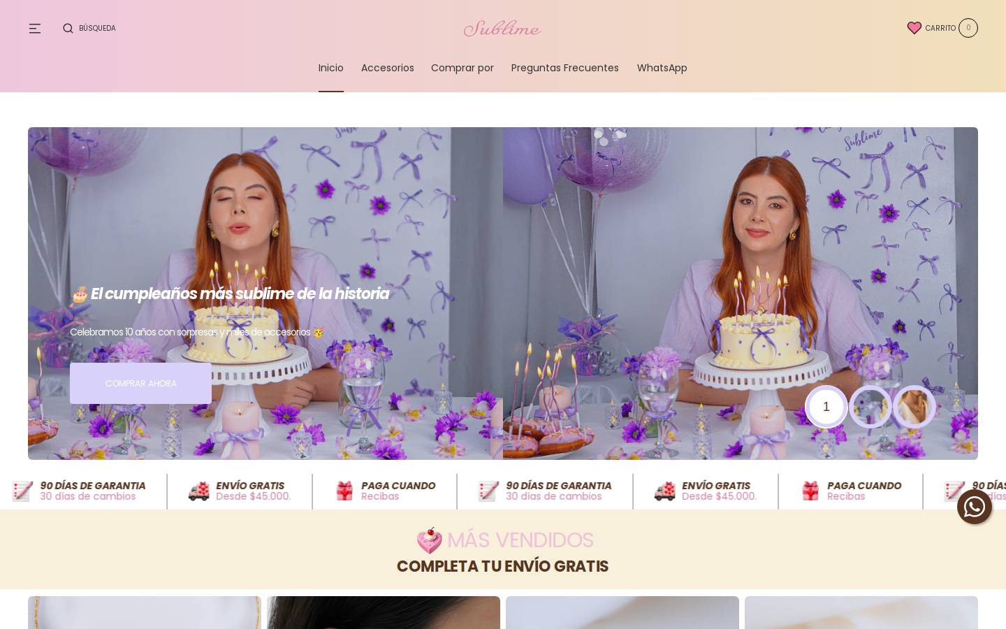 sublimeaccesorios.com homepage screenshot
