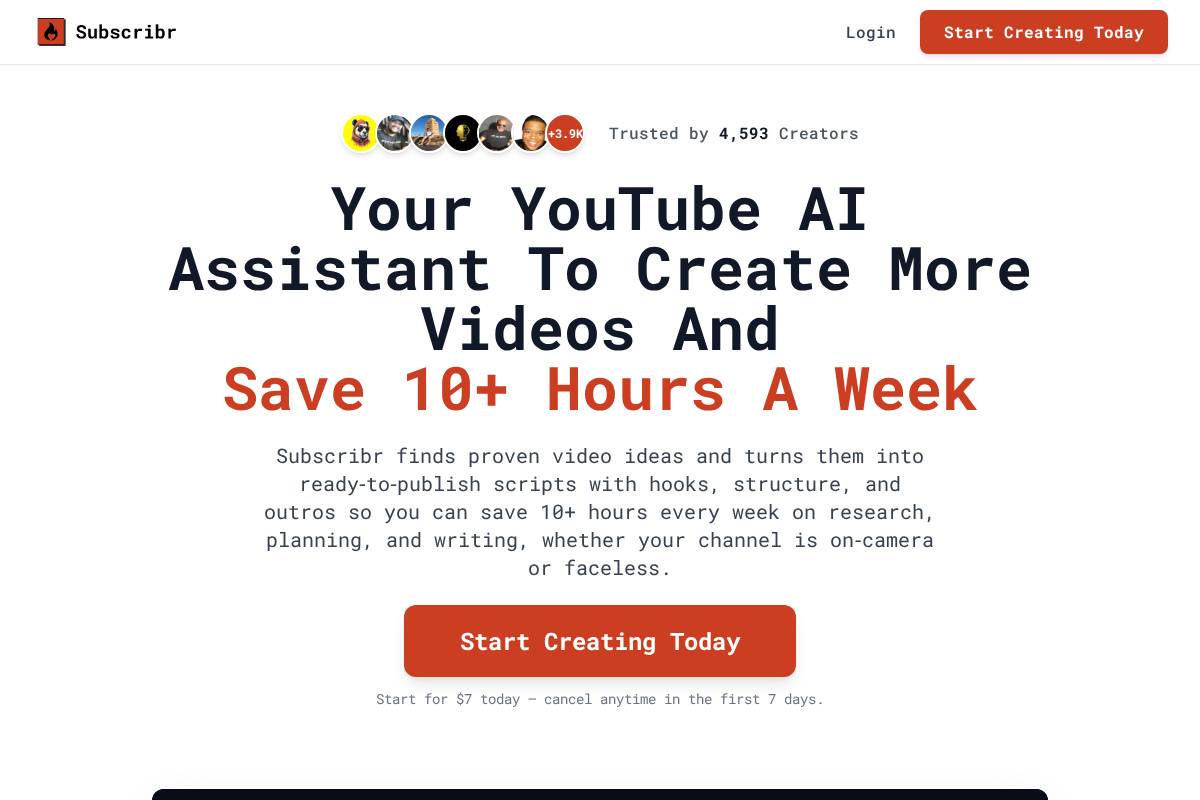 Subscribr homepage screenshot