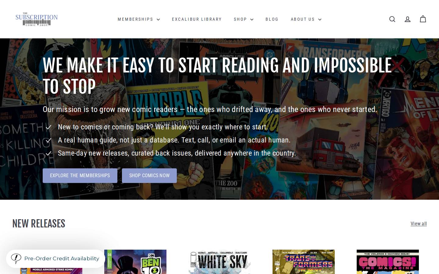 subscriptioncomics.com homepage screenshot