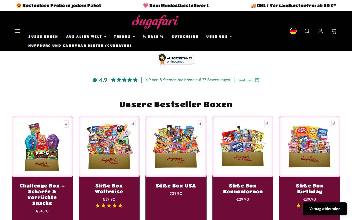 Sugafari - kuriose Süßigkeiten aus aller Welt homepage screenshot
