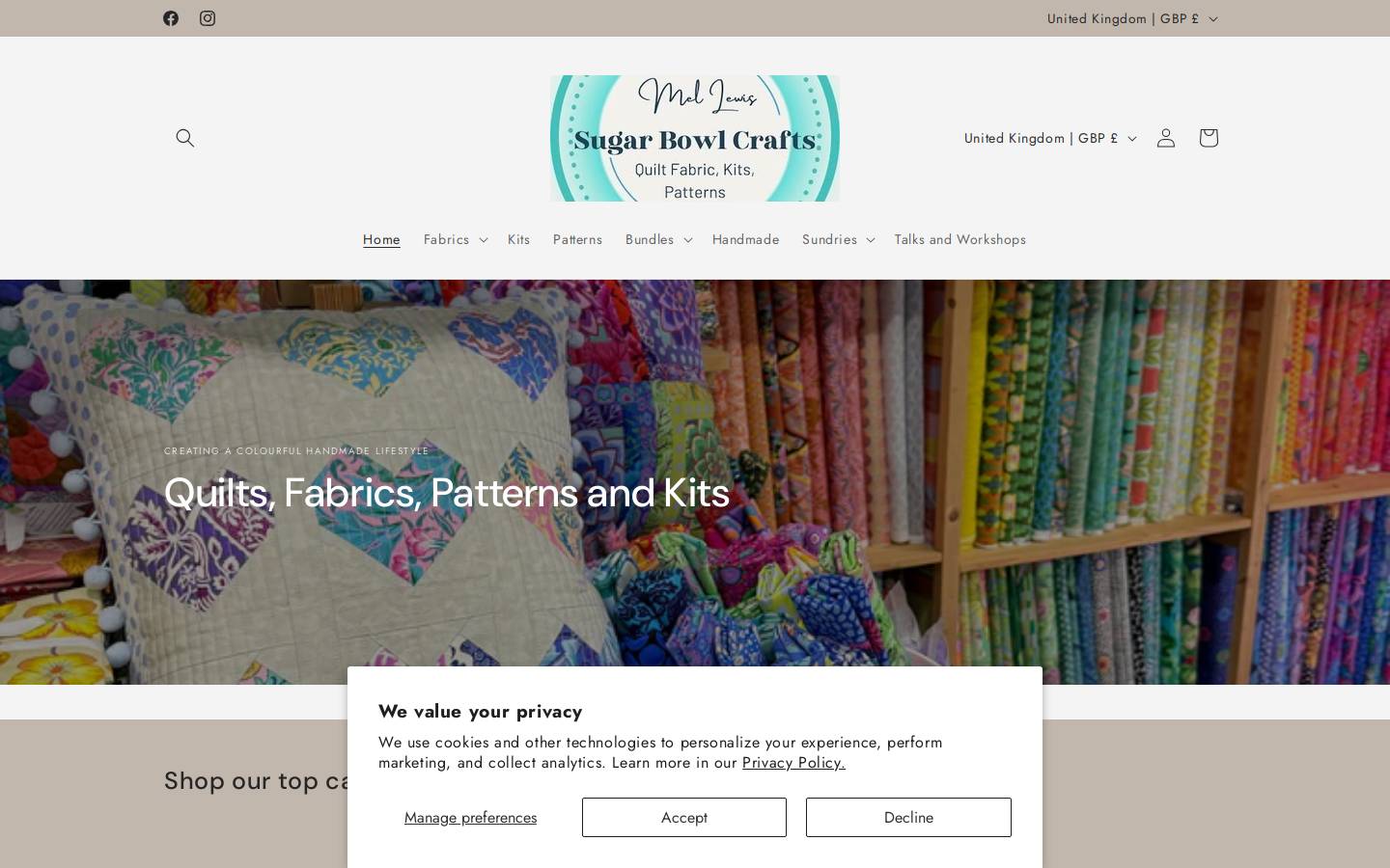 sugarbowlcrafts.com homepage screenshot