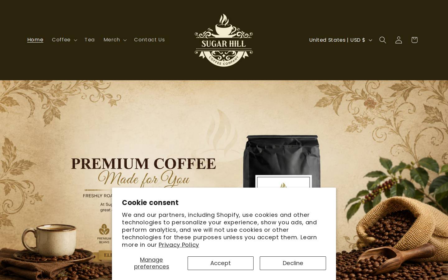 sugarhillcoffeeco.com homepage screenshot