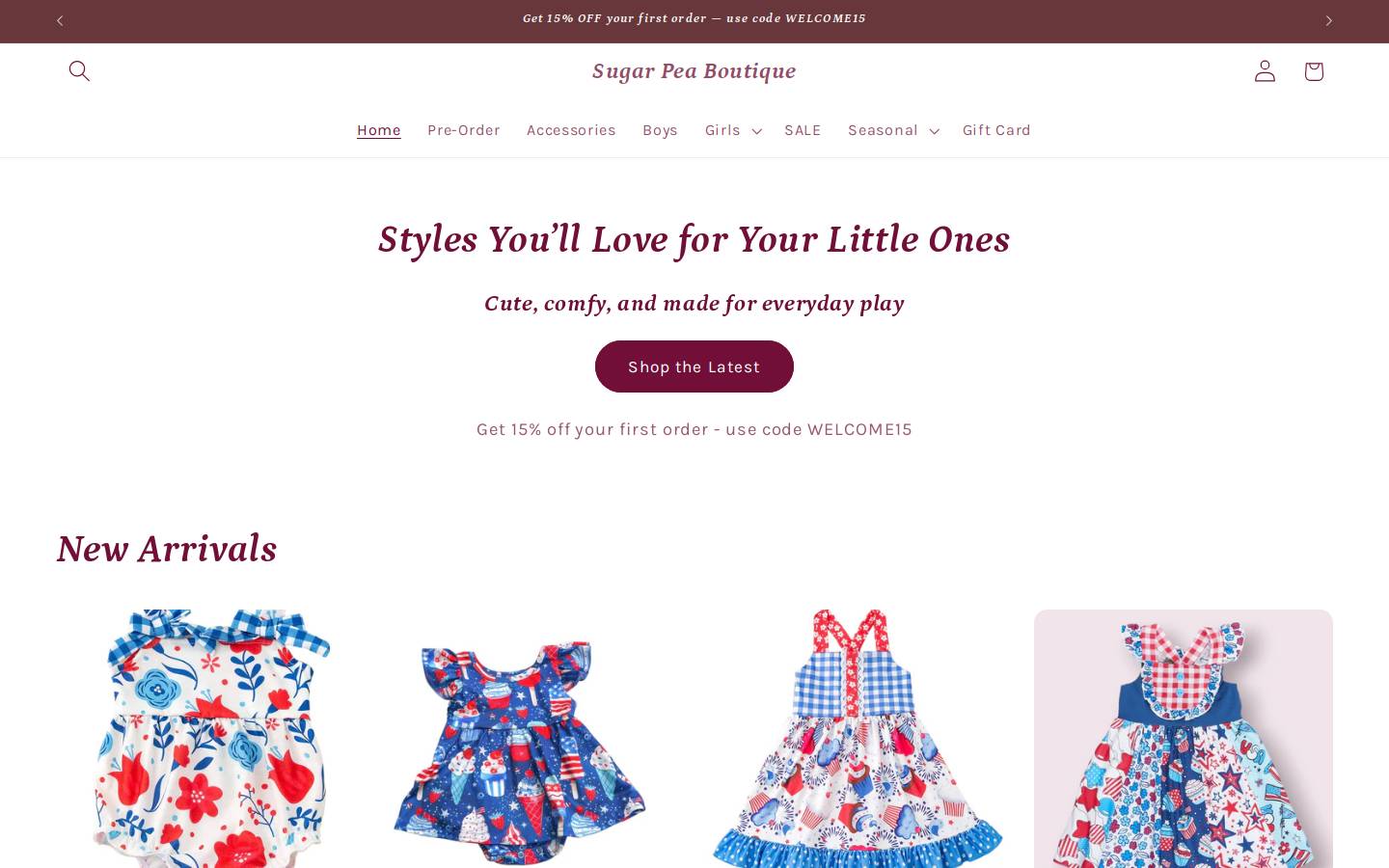 sugarpeaboutique.com homepage screenshot