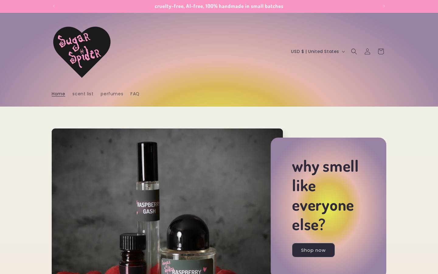 sugarspider.shop homepage screenshot