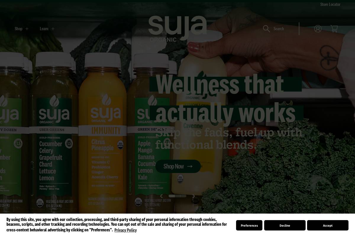 sujaorganic.com homepage screenshot