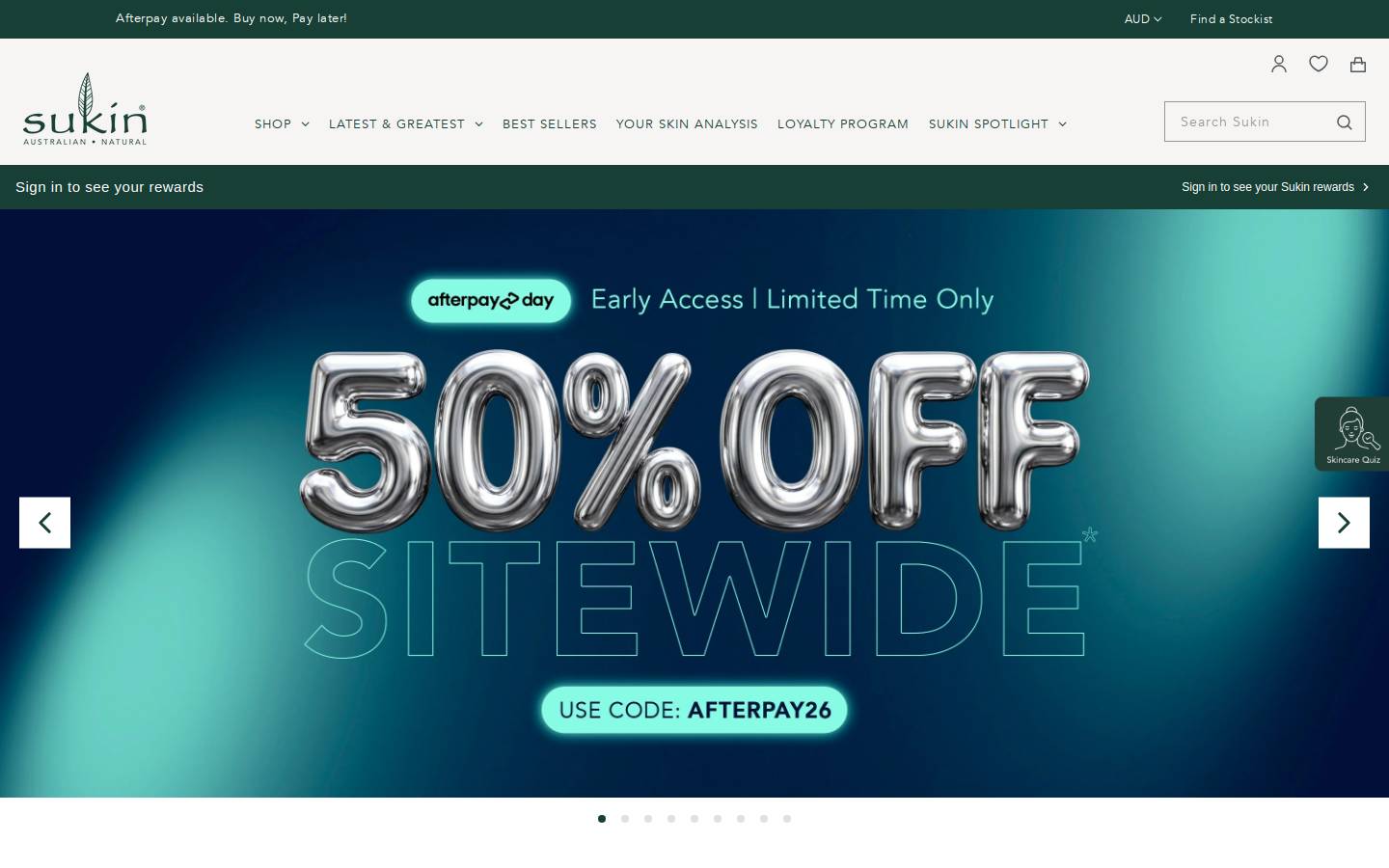 sukinnaturals.com.au homepage screenshot