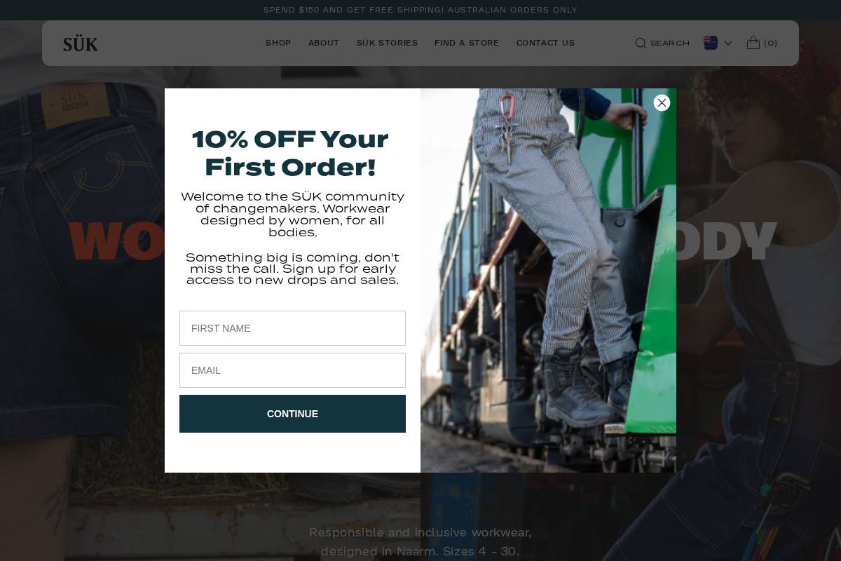 sukworkwear.com.au homepage screenshot