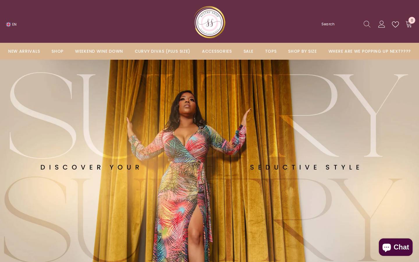 sultryshop.com homepage screenshot