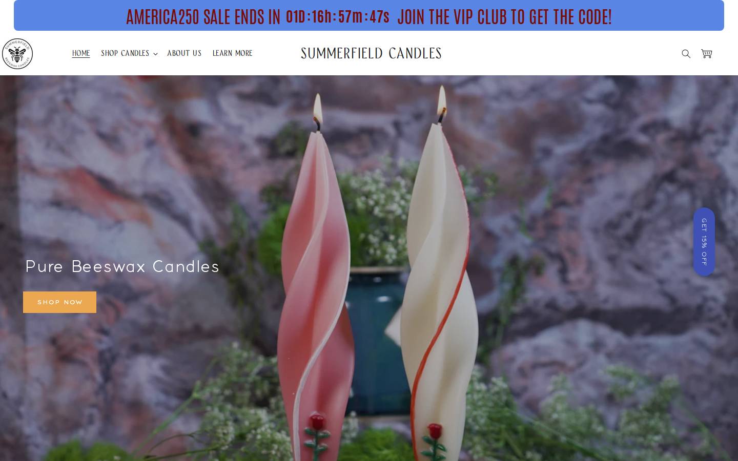 summerfieldcandles.com homepage screenshot