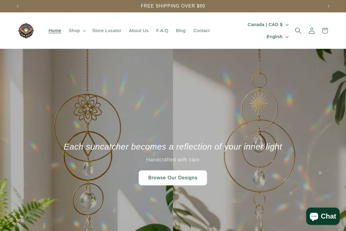Sunaurashop homepage screenshot