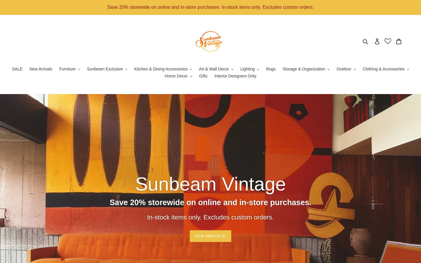 sunbeamvintage.com homepage screenshot