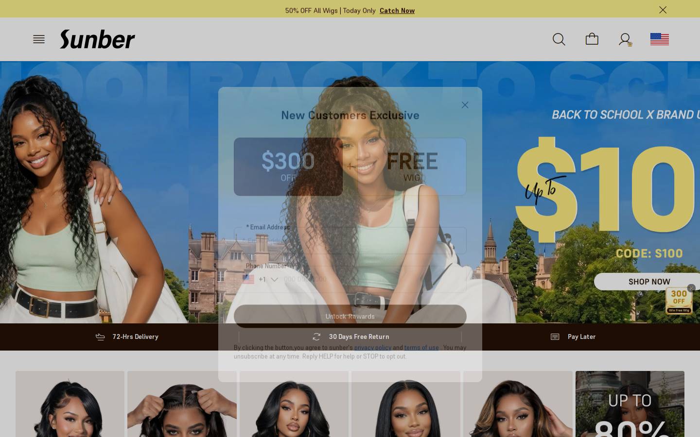 Sunber Hair homepage screenshot