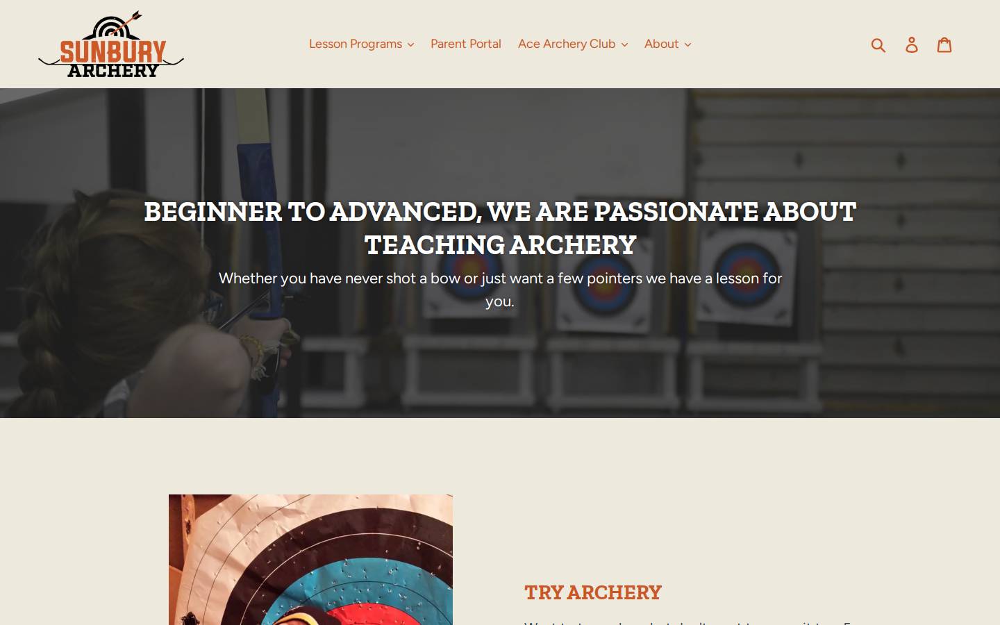 sunburyarchery.com homepage screenshot