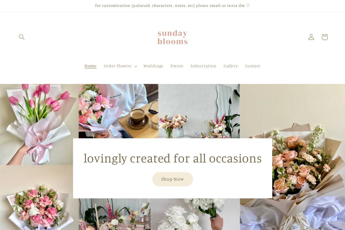 sunday-blooms.com homepage screenshot