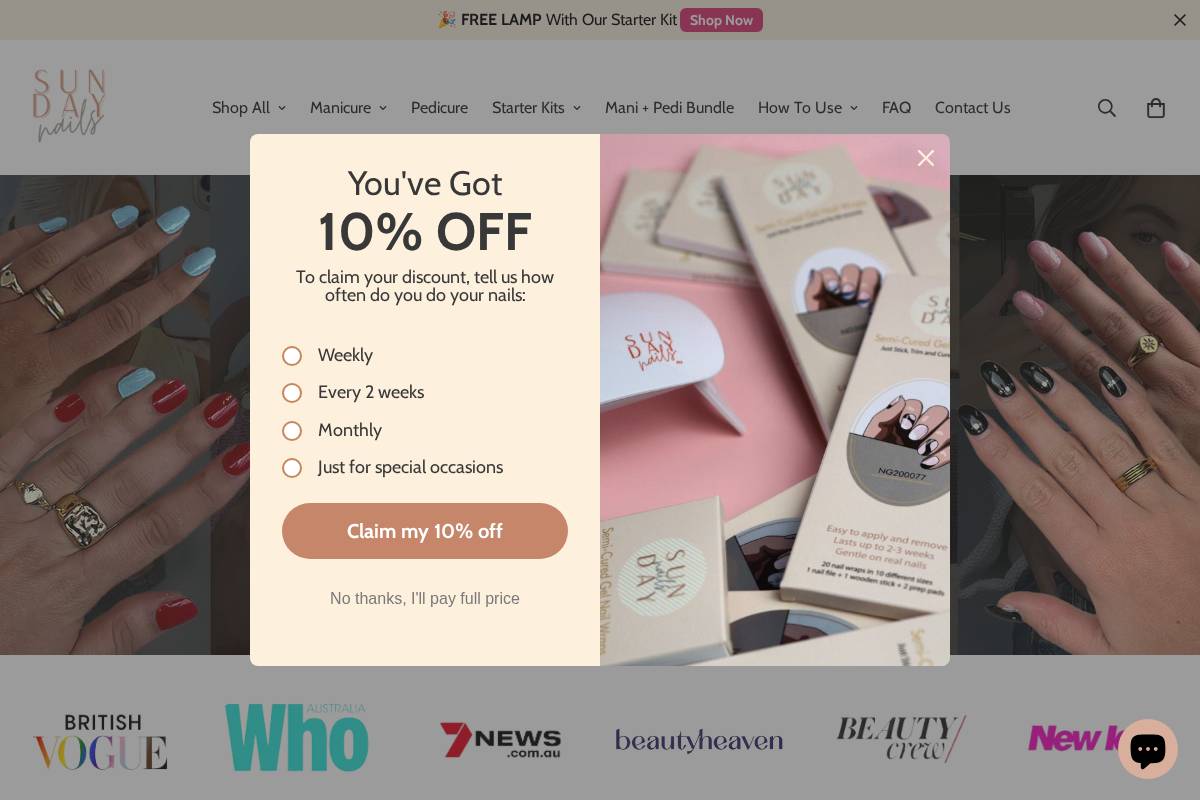 sundaynails.com.au homepage screenshot