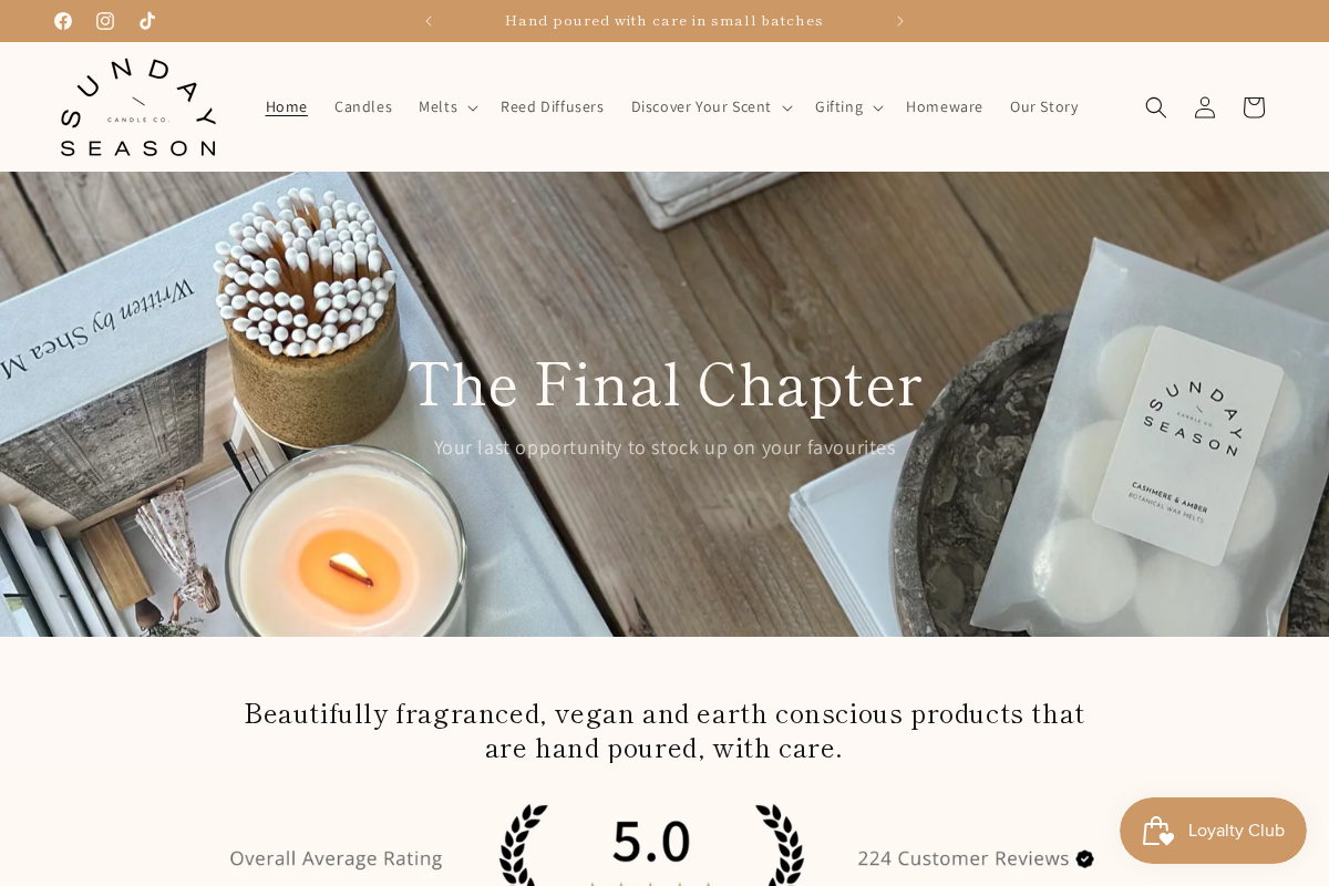 Sunday Season Candle Co. homepage screenshot