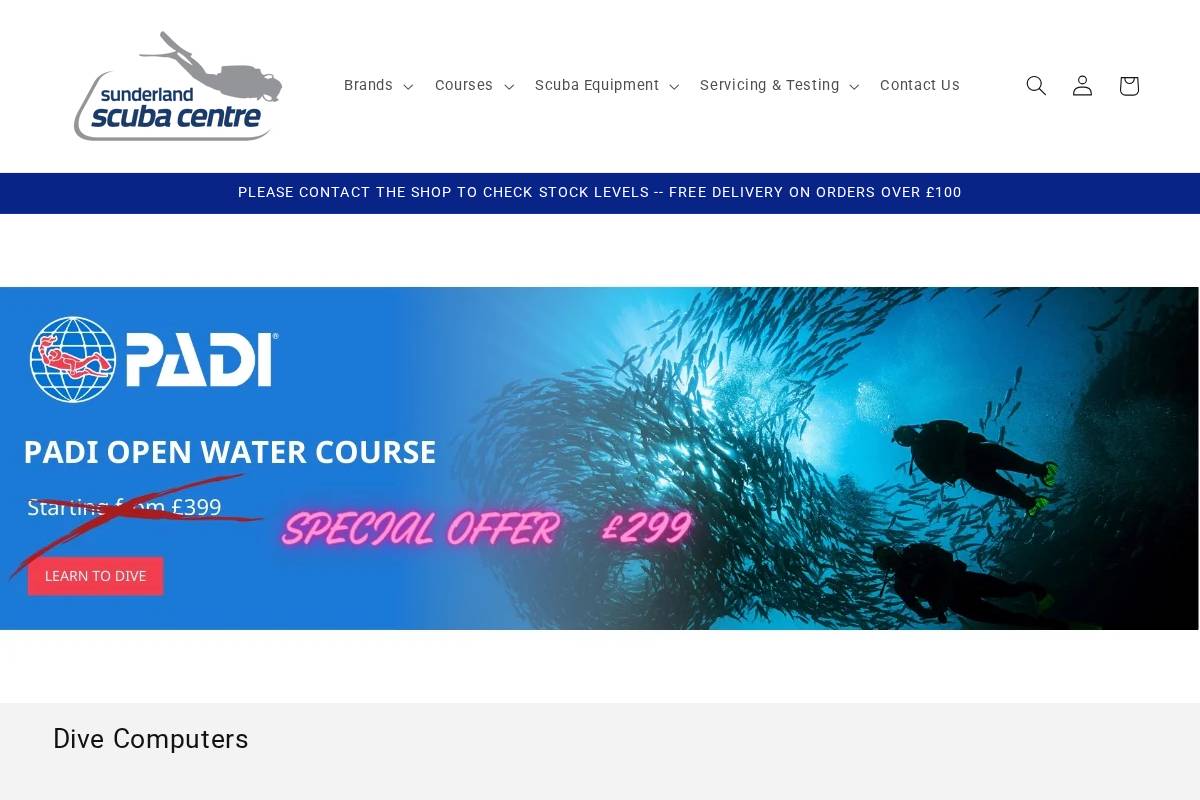 Sunderland scuba Centre homepage screenshot