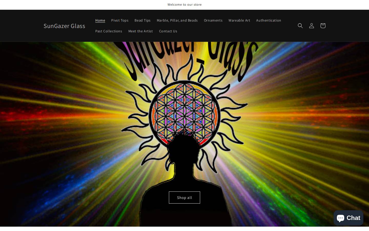 sungazerglass.com homepage screenshot