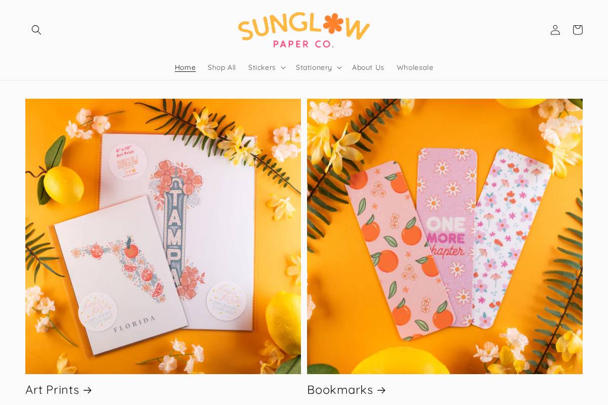 sunglowpaperco.com homepage screenshot