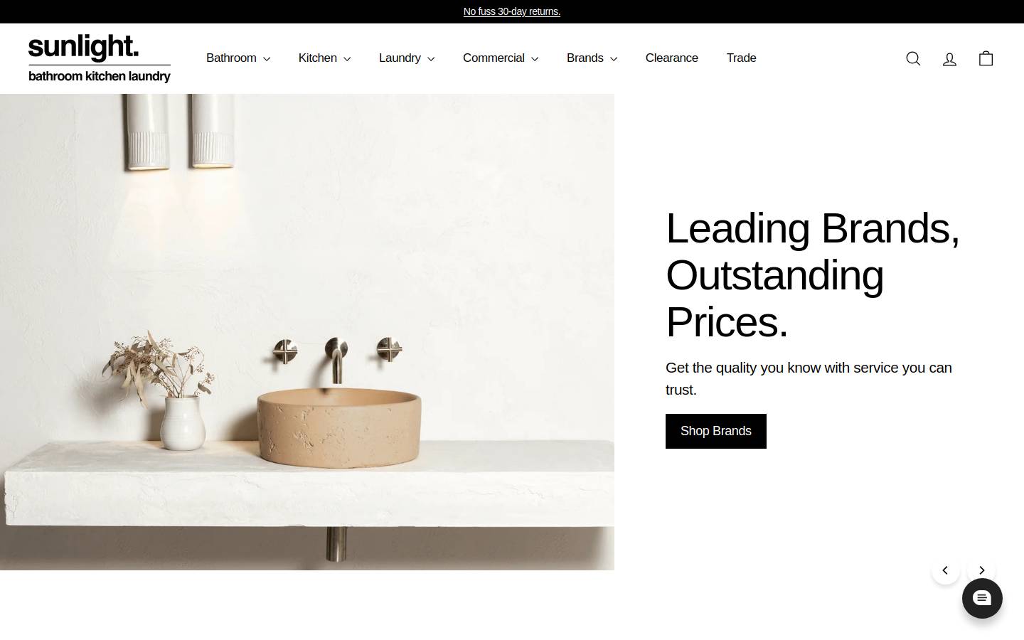sunlightbathrooms.com.au homepage screenshot