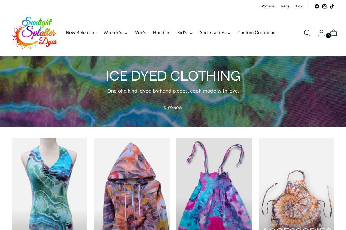 sunlightsplatterdyes.com homepage screenshot