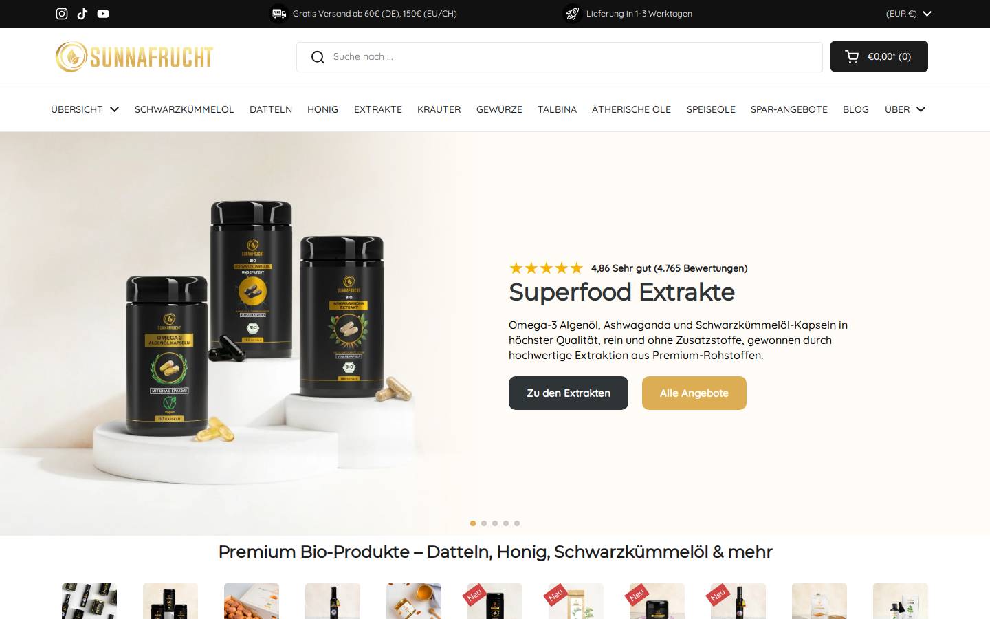 Sunnafrucht homepage screenshot