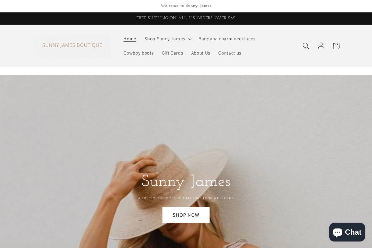 sunnyjamesboutique.com homepage screenshot