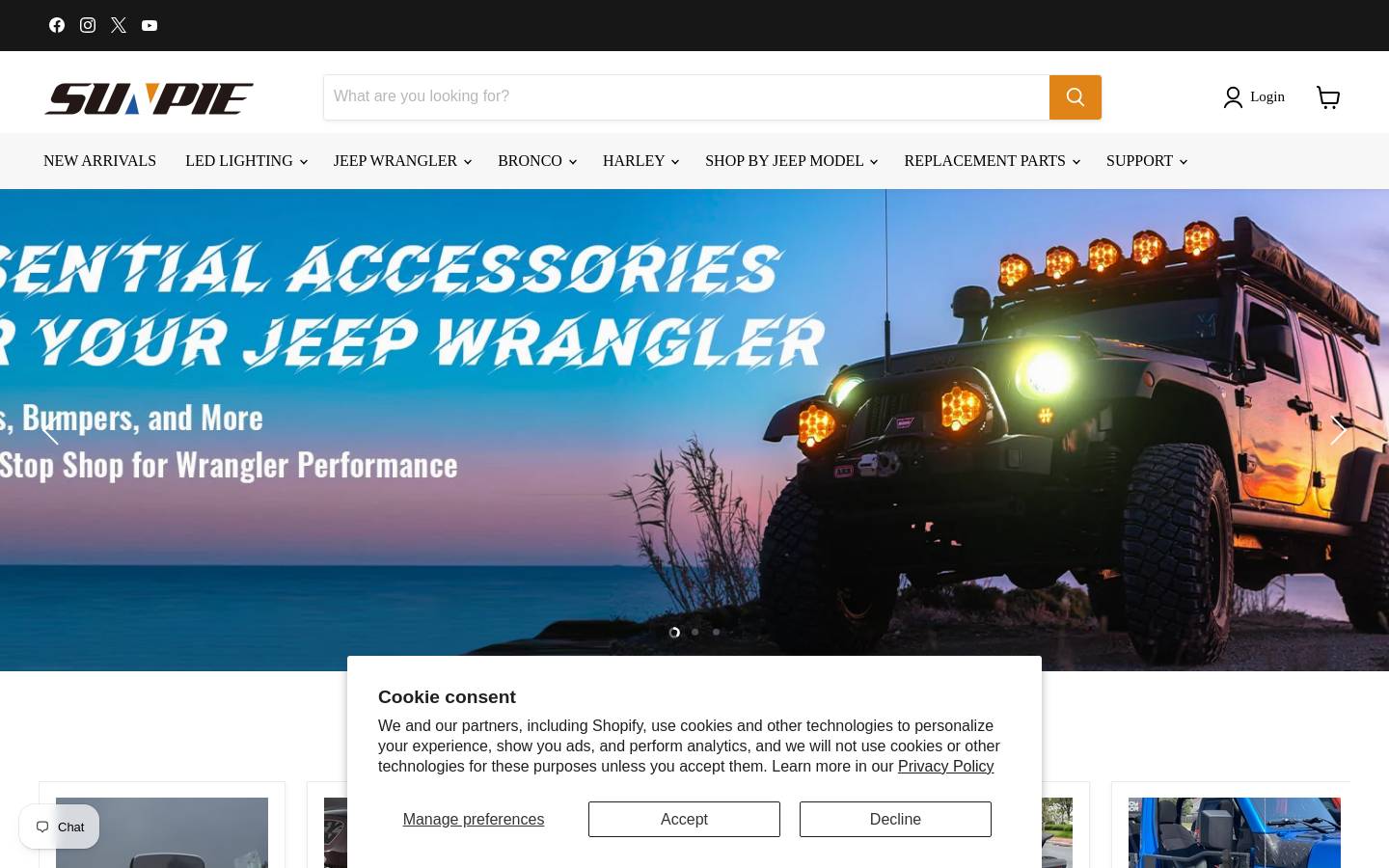 Sunpie Jeep & Harley LED lights homepage screenshot